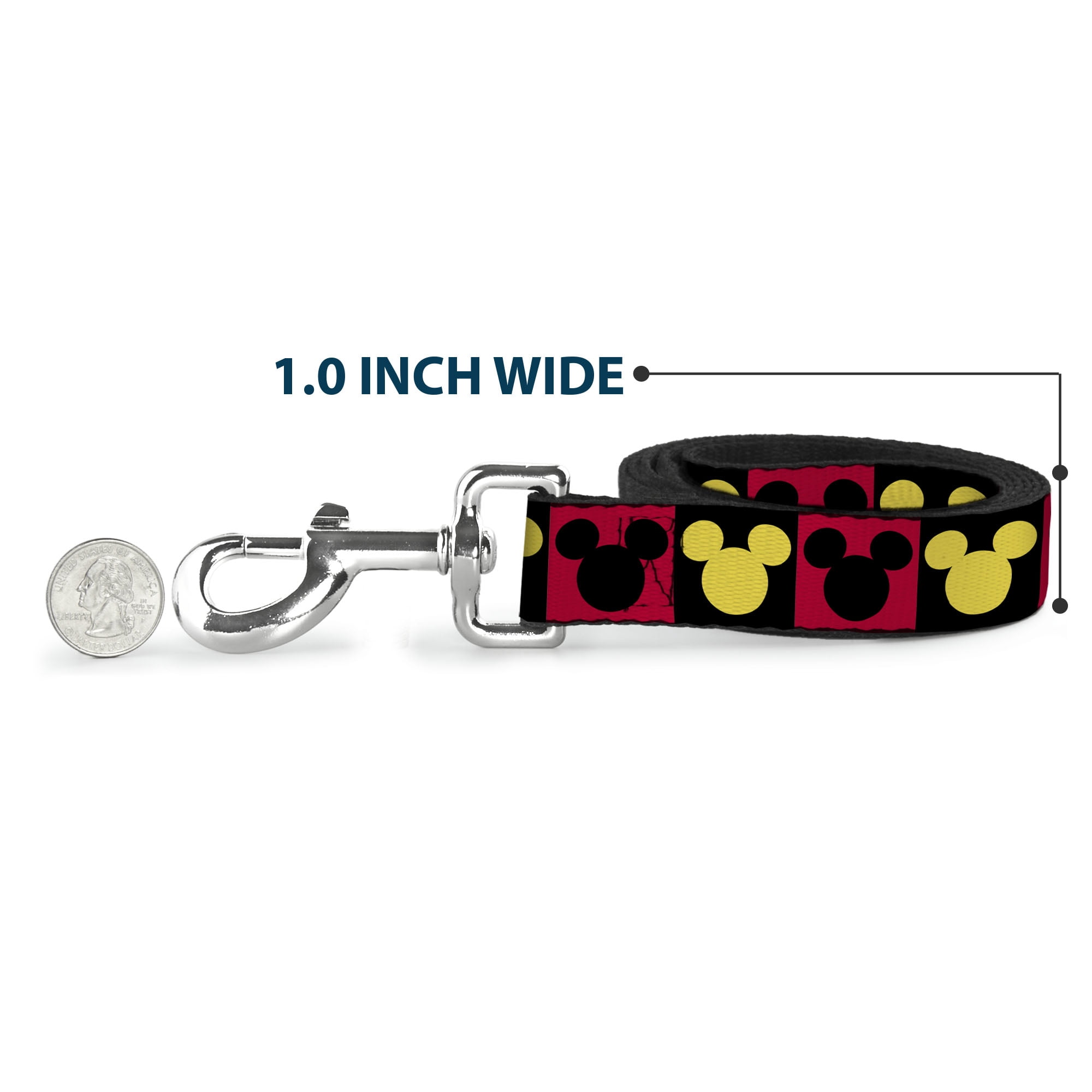 Disney Pet Leash, Dog Leash, Mickey Mouse Expression Blocks White Black Red, 6 Feet Long 1.0 Inch Wide