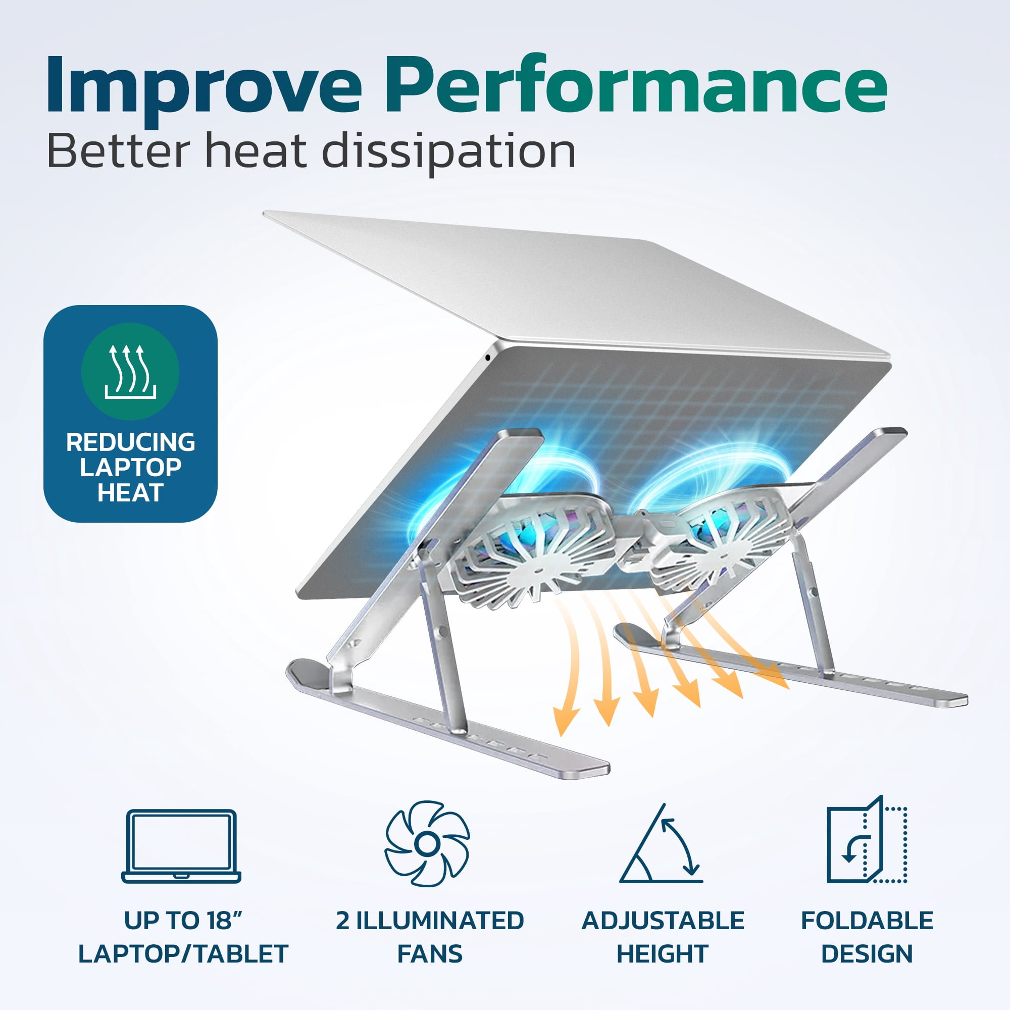 Purely F82 Foldable Laptop Cooling Stand for Desk with Cooling Fan,  Adjustable height - Silver