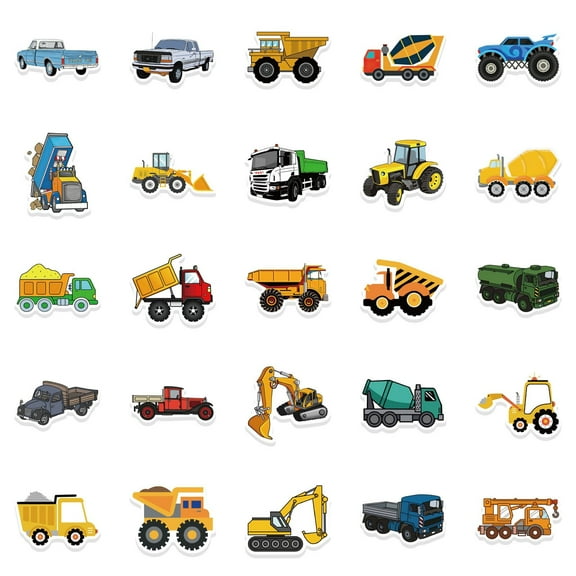 LKWLPD Construction Vehicle Sticker Pack - Cartoon Truck Vinyl Decals Set for Toolboxes & DIY Projects, High-Visibility Graphics Professional Grade