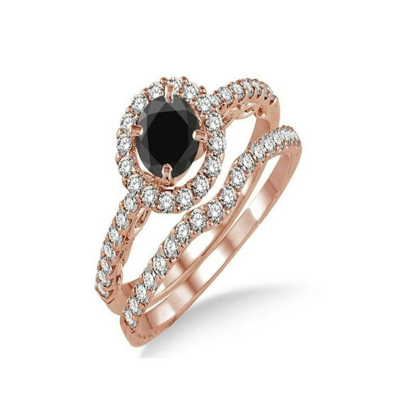 1.5 Carat Black Diamond Antique Floral Halo Bridal set in 14k Rose Gold affordable sapphire and diamond engagement ring