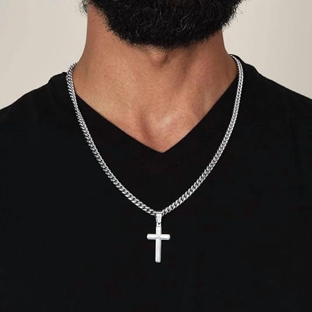 Cross Necklace Gift for Step Dad from Step Son with Message Card and Gift Box, Bonus Dad Jewelry, Christian Gift for Men, Father’s Day Present from Stepchild, Birthday Gift for Bonus Father