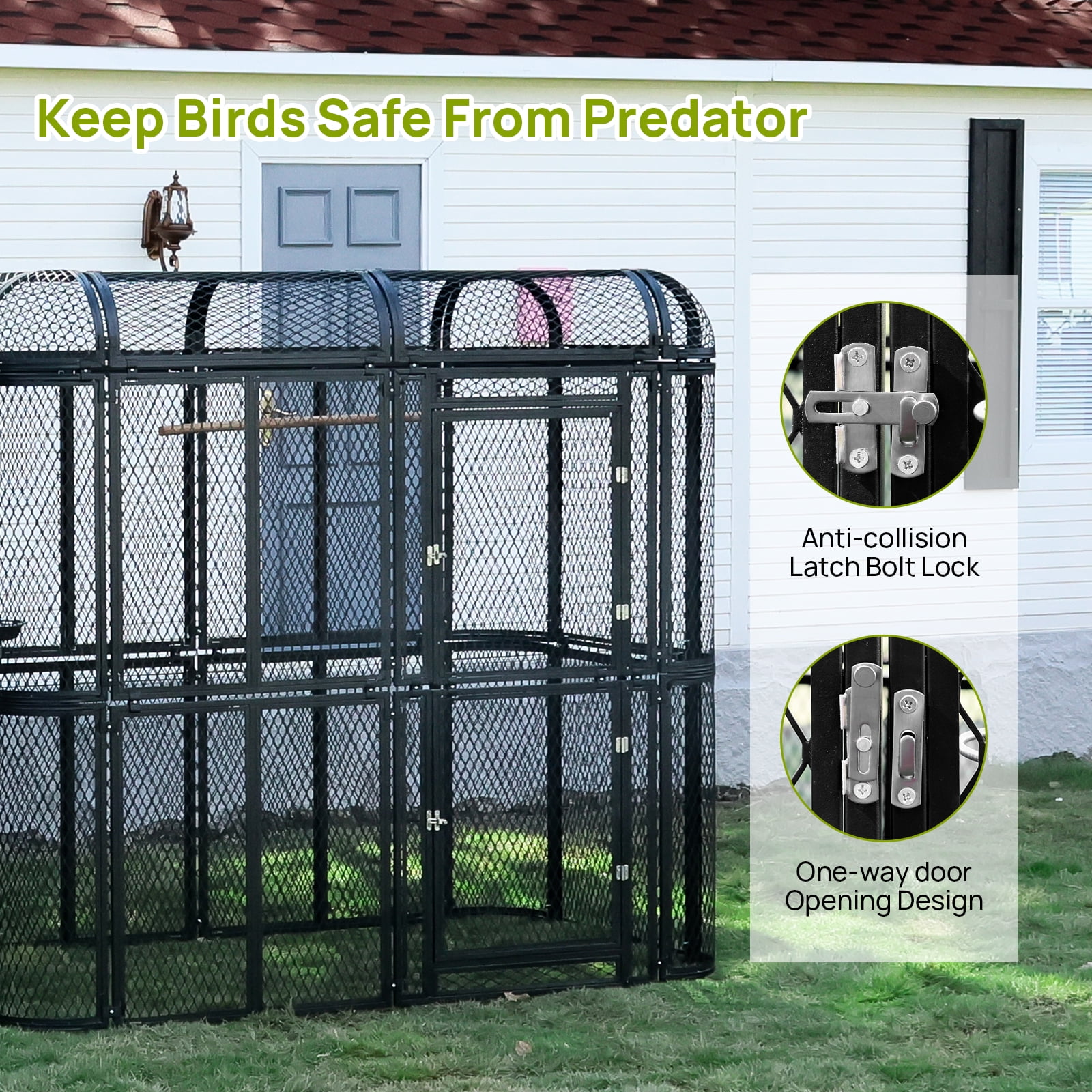 Walnest Large Walk-in Cage 77-inch Heavy Duty Bird Cage Outdoor Diamond Grid Aviary Parrot Cage with 2 Feeding Bowls,Birdcage for Macaws Canaries Parrots Budgie Lovebirds(Black)