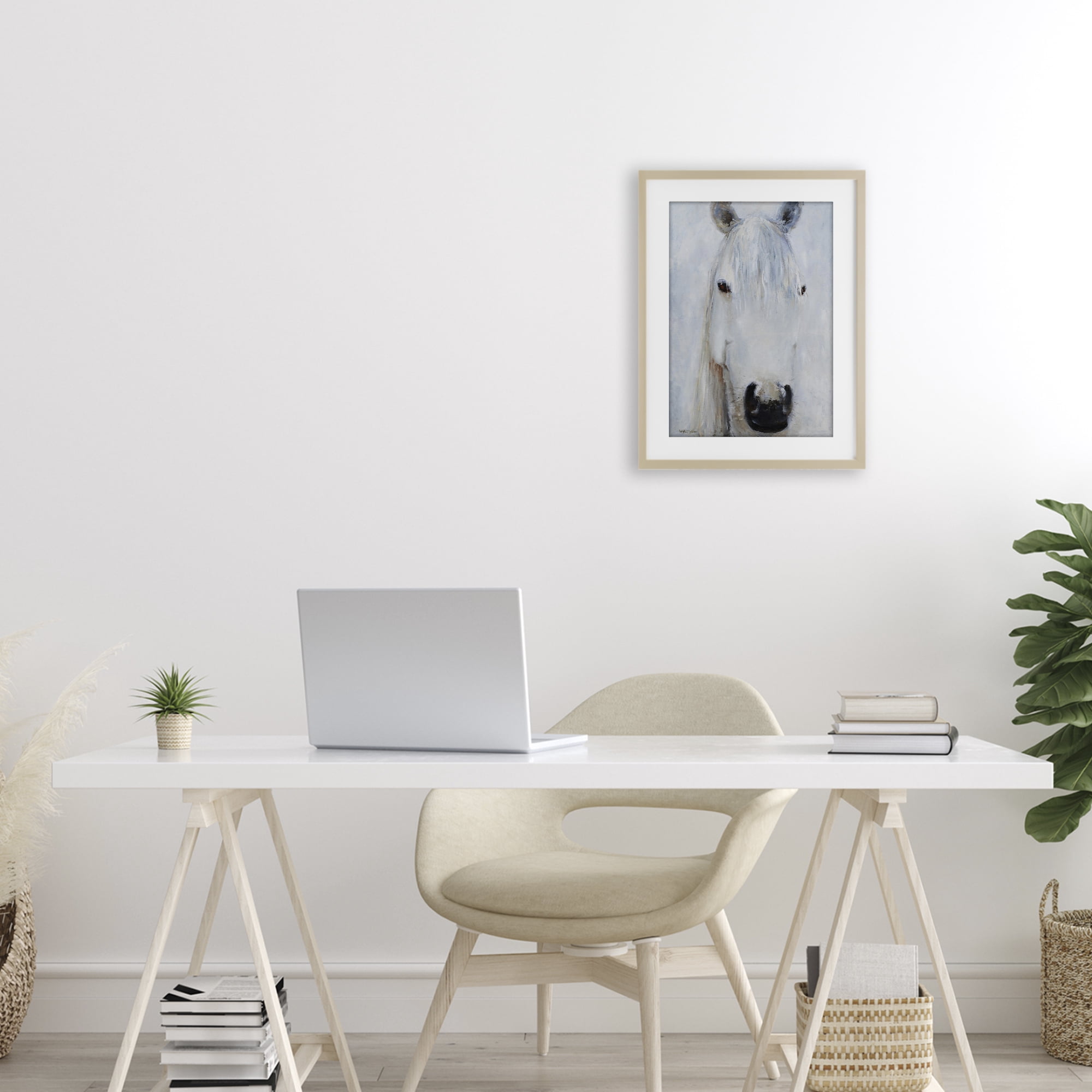 Stupell Industries Pure White Horse Portrait Birch Framed Print Under Glass, design by Jadei Graphics