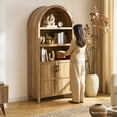 thumbnail image 6 of mopio Lauren 77.4" Tall Arched Cabinet, 5-Tier Arched Bookcase with Doors and Adjustable Shelves, Arched Bookshelf with Storage, Kitchen Pantry Cabinet, Wooden Storage Cabinet for Living Room (Oak), 6 of 9