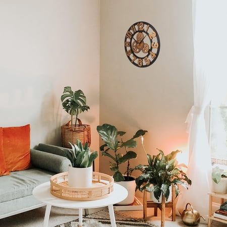 SEWOART Round Iron Wall Clock with Industrial Gear Elements Silent Mute Wall Hanging Clock for Living Room