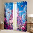 thumbnail image 2 of Homewish Blue Pink Castle Black Out Curtains, Romantic Butterfly Rose Curtains Pack of 2 (42x63 Each), Teens Kids Girls Bedroom Curtains, Curtains and Drapes Decor, 2 of 6