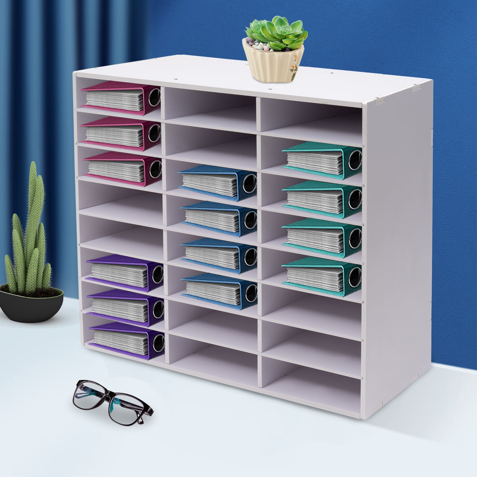 Dwellnix Literature Organizer 24-Compartment, Spacious Storage File Organizer, PVC Board with 132 lbs Load-Bearing, for Office and Home, White