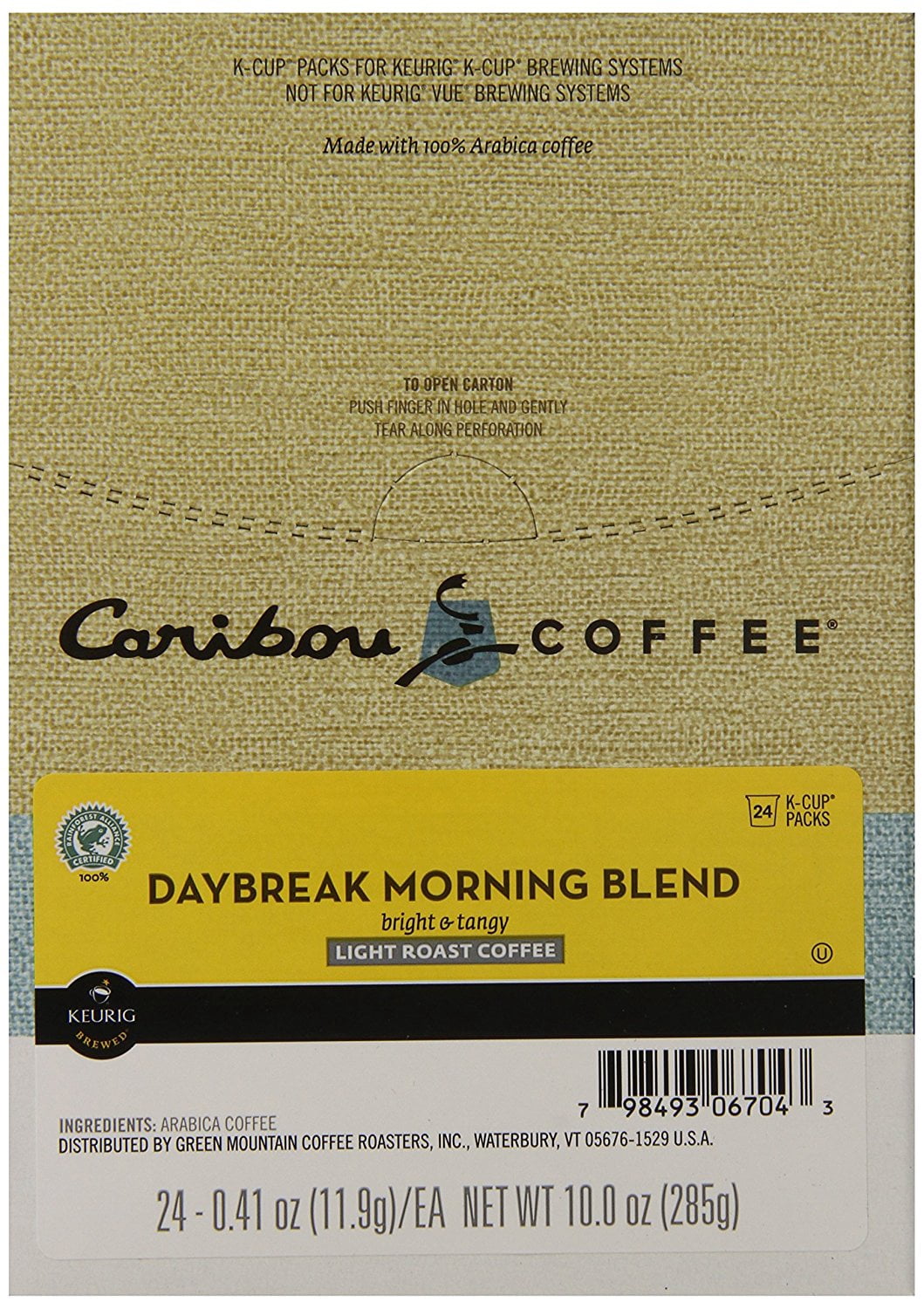 Caribou Coffee Daybreak Morning Blend K-Cup Pods, Light Roast, 24 Count for Keurig Brewers