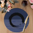 thumbnail image 3 of Navy Blue Striped Round 15 Inch Placemats Set of 6, Black Geometric Vintage Stripes Ombre HeatResistant Non Slip Place Mats for Dining Table, Wipeable Braided Kitchen Table Mats for Housewarming, 3 of 9