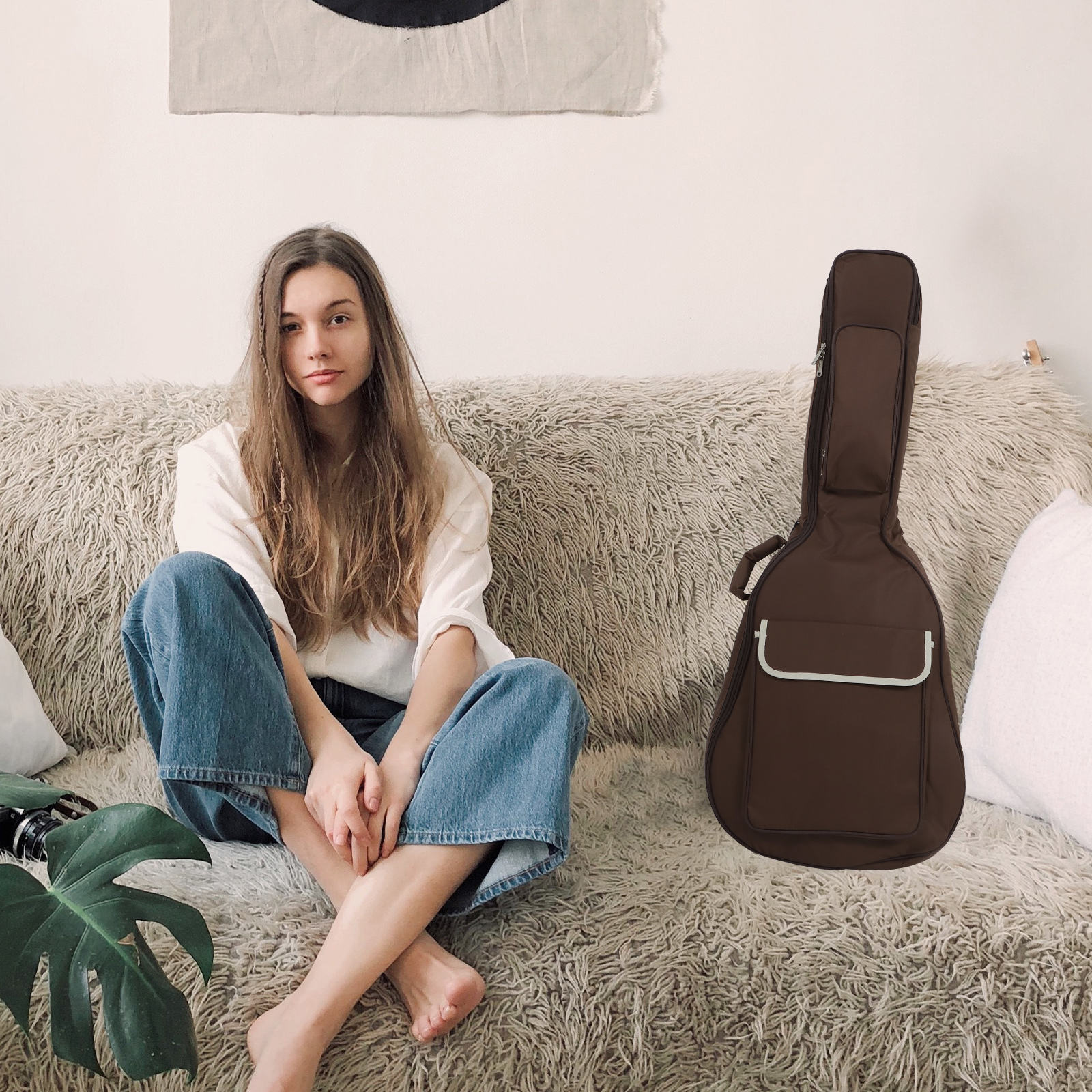 FENGGUIQU 1Pc Thickened Guitar Bag Coffee with Cotton Padding Protective Storage for Acoustic Guitar
