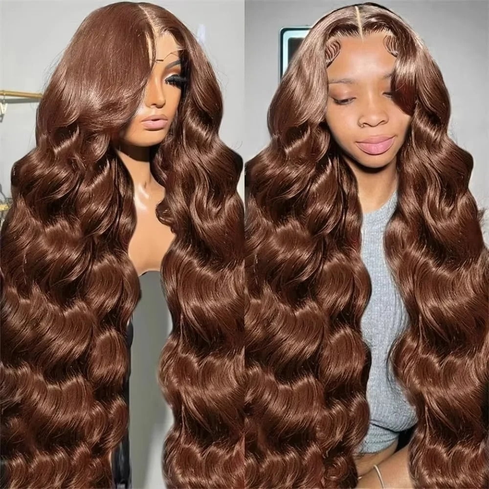 200 Density Chocolate Brown Body Wave Lace Front Human Hair Wigs Brazilian HD Lace Frontal Wigs 13x5 Preplucked for Women
