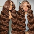 thumbnail image 2 of 200 Density Chocolate Brown Body Wave Lace Front Human Hair Wigs Brazilian HD Lace Frontal Wigs 13x5 Preplucked for Women, 2 of 5