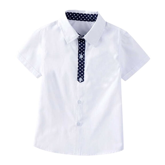 EnJoCho Boys Short Sleeve Button Down Shirt Cotton School Unifor𝗆 Tie Formal Top Kids Teen Graduation Photo Ready