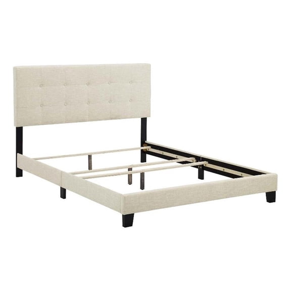 Maklaine Full Modern Upholstered Polyester Fabric Bed in Beige