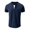 thumbnail image 4 of Men's Spring Summer Retro T-Shirt - Business Casual Travel Buttons O Neck Solid Short Sleeve, 4 of 5