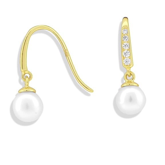 VINALI 14K Solid Yellow Gold Womens Dangle Cz Cultured Pearl Earrings - 0.60 in