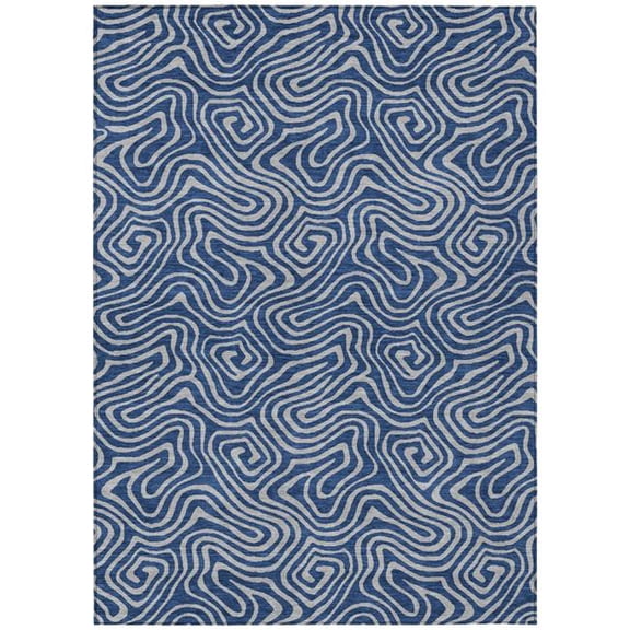 HomeRoots 599820 3 x 5 ft. Navy Blue & Gray Abstract Washable Indoor & Outdoor Rectangle Area Rug