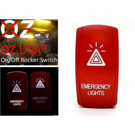 OZ-USA Emergency Light On/Off Red Rocker Switch 4-Pin Laser Etch for UTV Trucks RV Golf Carts Boats Compatible with Polaris RZR XP Can-Am X3 YXZ Dash Panel