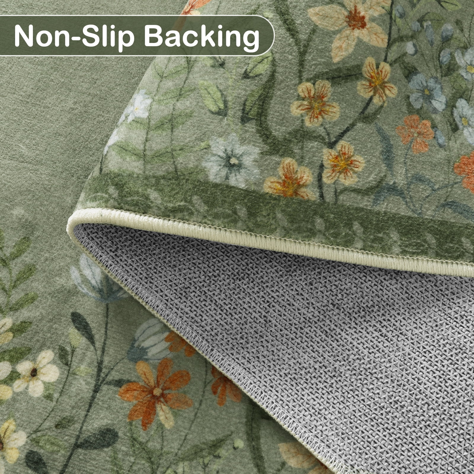 Wonnitar 6'x9' Floral Area Rugs for Living Room, Washable Rugs for Bedroom Vintage Cottagecore Accent Carpet for Dining Room Sunroom Home Office, Soft Non Slip Green