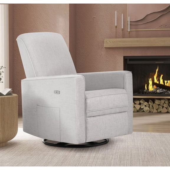Evolur Harlow Deluxe Upholstered Plush Seating Glider Swivel, Power Recliner with USB Port, Greenguard Gold Certified, Glider Chair for Nursery, Fog