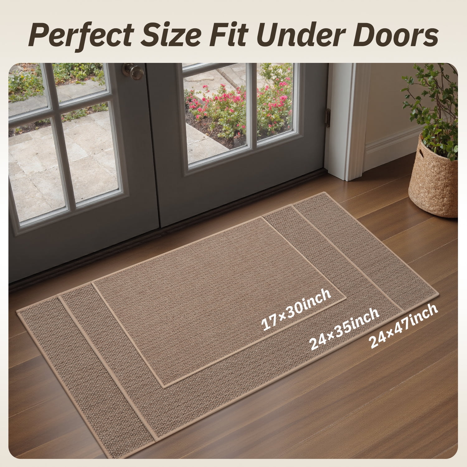 FEELHOME Door Mats for Inside 24"x35" Non Slip Rubber Welcome Mat for Inside Low-Profile Dirt Trapper Indoor Door Mats for Entryway Absorbent Washable Entry Rug Floor Mats Woven Braided Beige