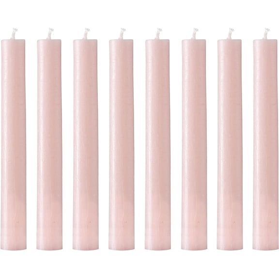 8 Piece Pale Pink Taper Candles, 2 Boxed Sets of 4, Hand Dipped, Dripless, 7 Hours Burn Time, Marbled Paraffin Wax, 7.75 Inches