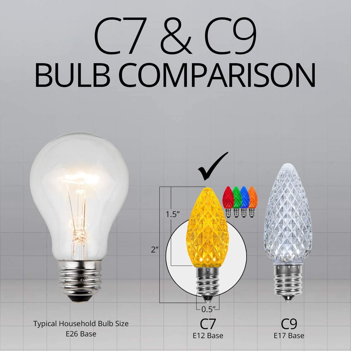 Opticore C7 LED Multicolor Christmas Lights, C7 Christmas Lights with Shatterproof Christmas Bulbs, 25 Lights, 25’