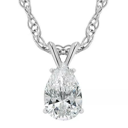 Pompeii 1/2Ct Pear Solitaire Diamond Pendant Necklace 14k Gold (E-F,VS2-SI1) (E/F,VS2-SI1)