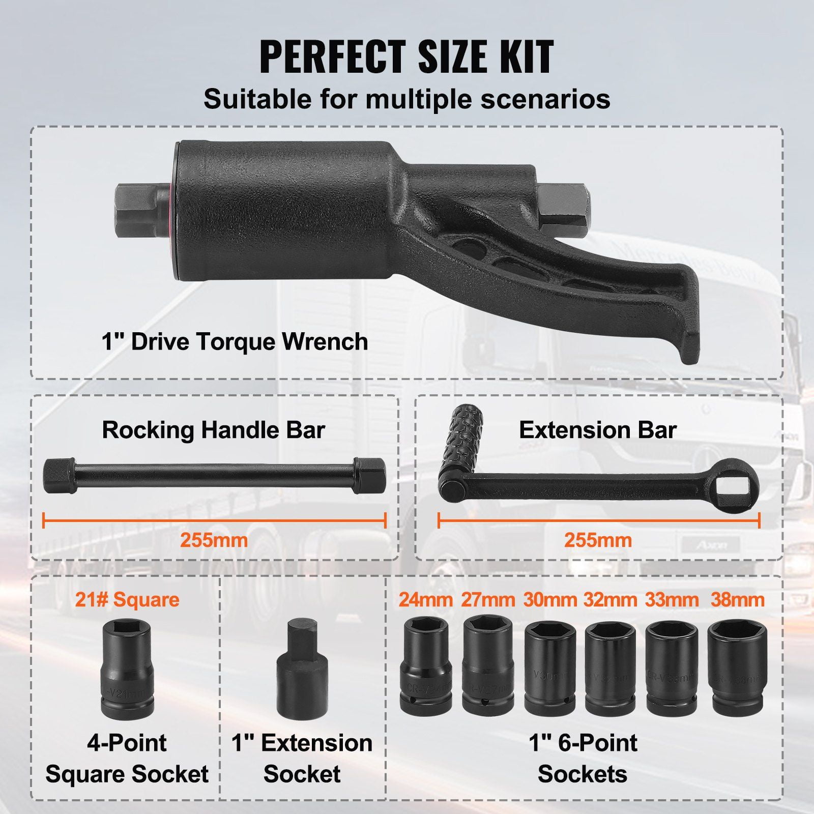 Heavy Duty 1 Inch Drive Torque Multiplier, 4800N.m Lug Nut Wrench Set with 8 Sockets (24-38mm) & Case – Ideal for Trucks, Trailers, and Farm Equipment