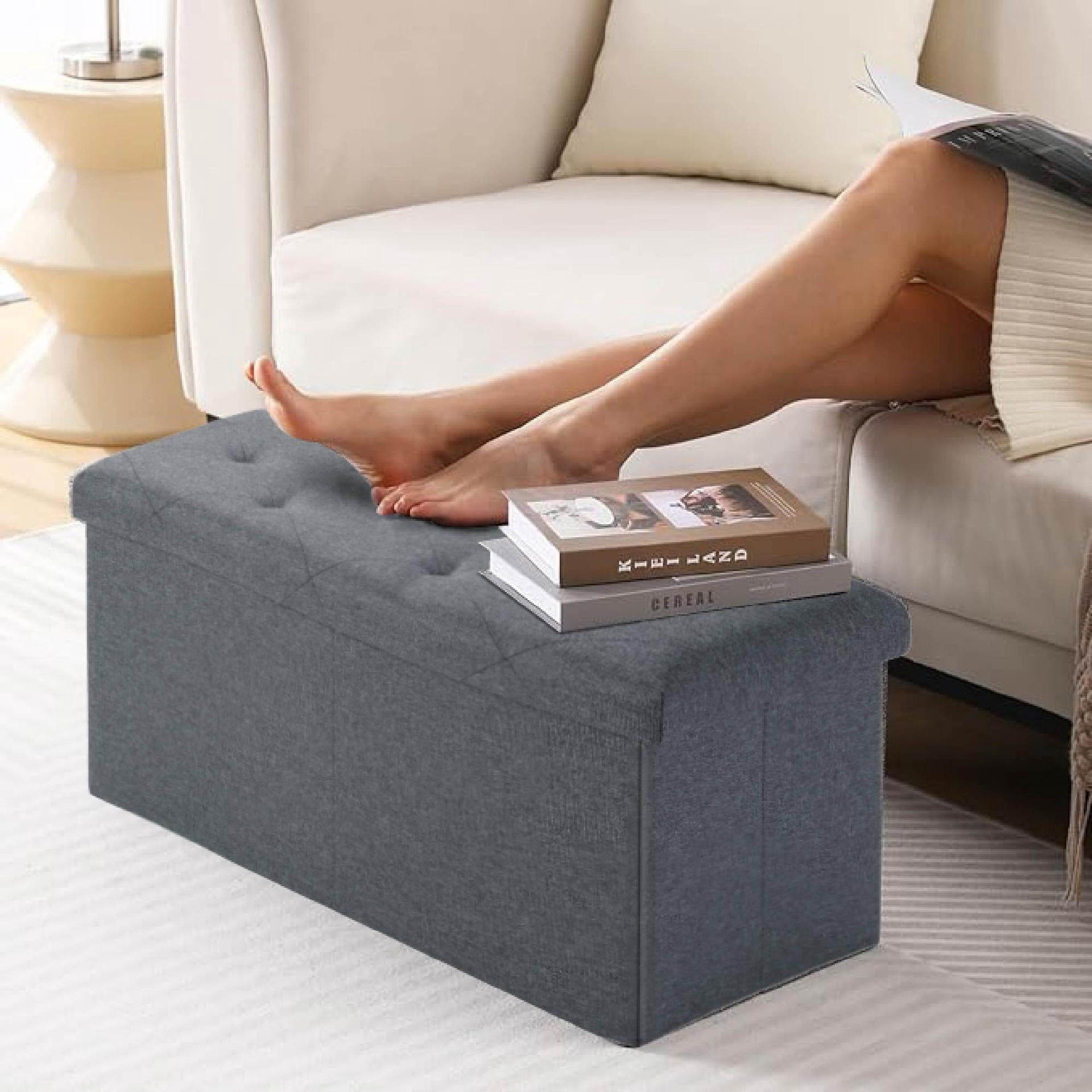 30''W Folding Storage Ottoman Bench, Footrest Stool with Hidden Compartment