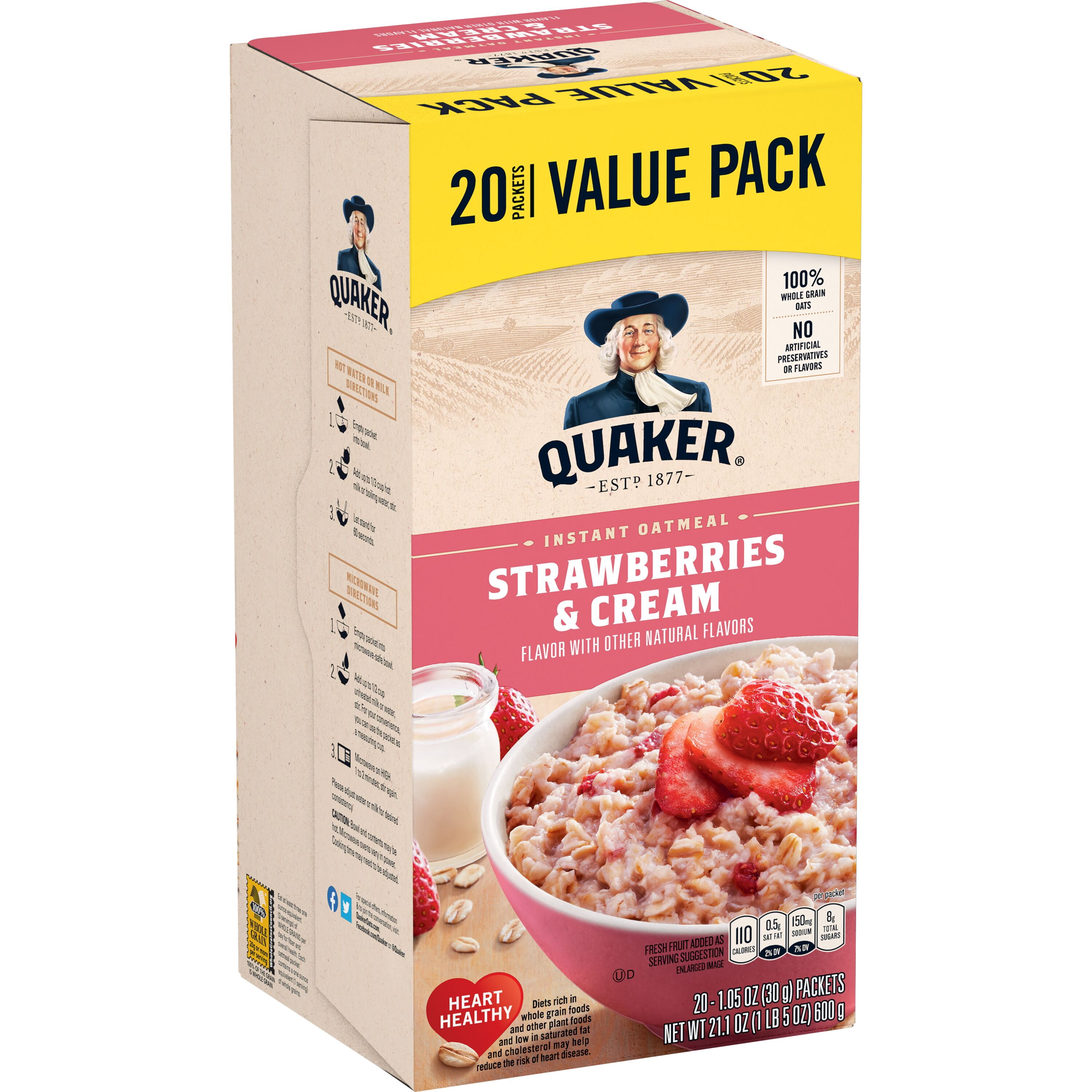 Muscle Milk Genuine Protein Powder, Chocolate, 1.93 Pound, 12 Servings +  Quaker ,Instant Oatmeal, Strawberry & Cream, 1.1 oz, 20 Packets