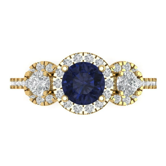 Three-Stone Engagement Ring for Women - 1.46ct Simulated Blue Sapphire in 18K Yellow Gold Promise Ring