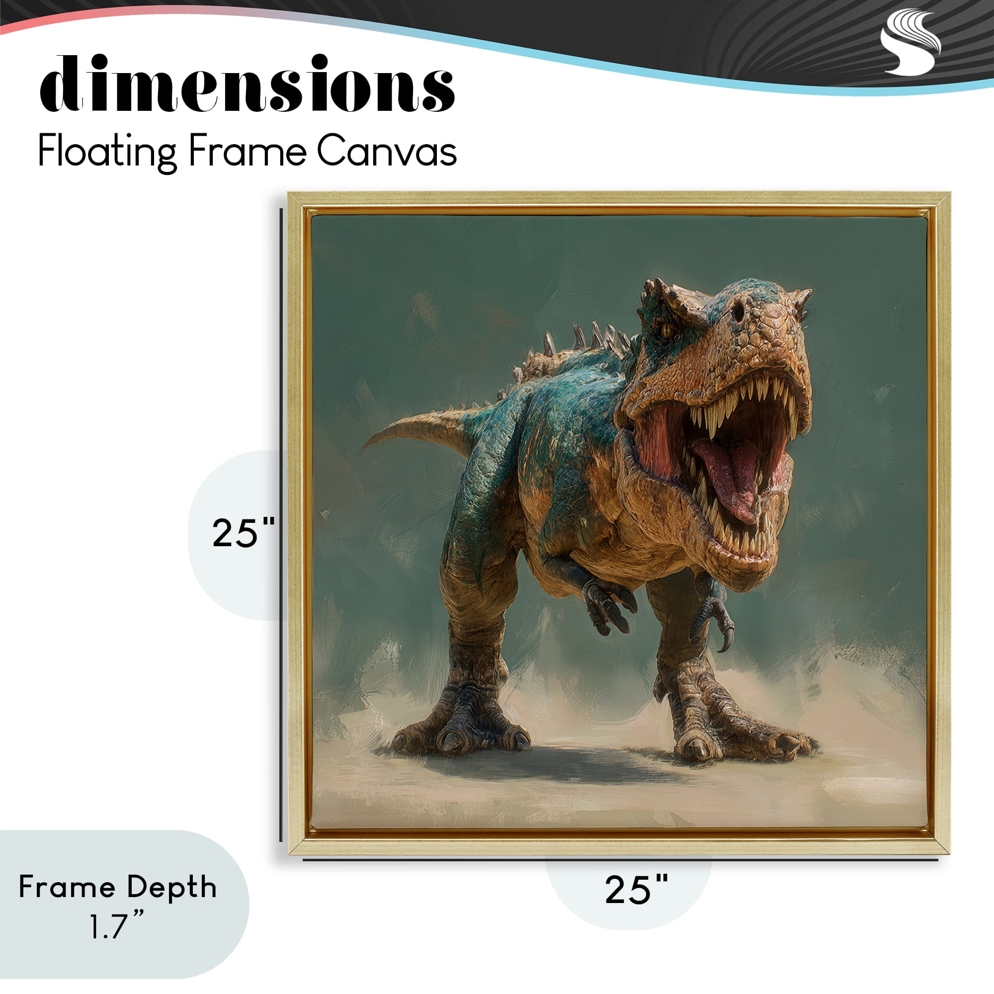 Stupell Industries Roaring T-Rex in Green Gold Framed Floater Canvas Wall Art, design by Wumples