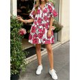 thumbnail image 6 of Short Sleeve Women Floral Print Loose Fit Lapel V-neck Casual Mini Dress, 6 of 7