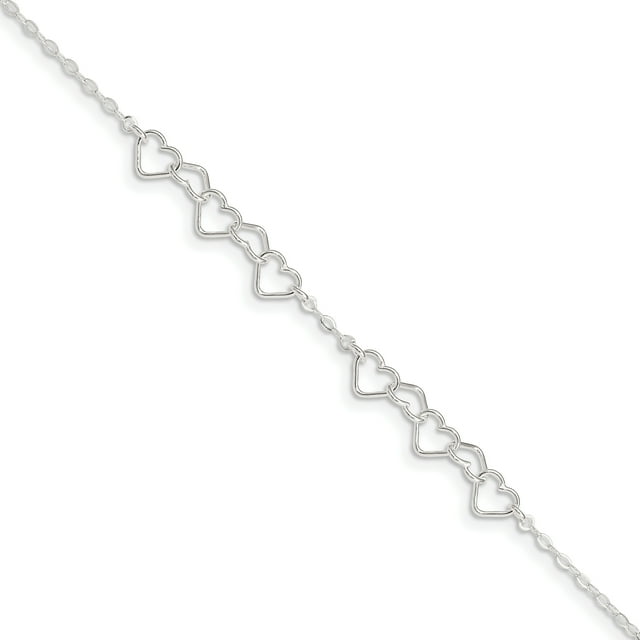 925 Sterling Silver 9 Inch Heart Link Anklet Love
