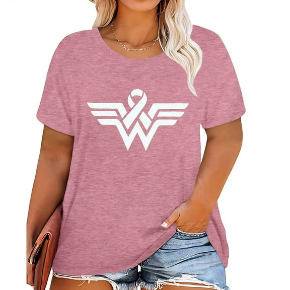 KimSoong Women Plus Size Breast Cancer Shirts Pink Ribbon Shirt Breast Cancer Awareness T-Shirts Squad Breast Cancer Tee Tops