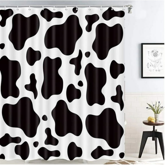 Farm Animal Shower Curtain, Black and White Cow Pattern Animal Skin Print Bathroom Curtain, Polyester Fabric Bath Curtains Set with Hooks, 54X70in