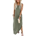 thumbnail image 3 of Women Casual Loose Sundress Sleeveless Split Maxi Long Beach Shirt Dress Travel Vacation 2024 Summer Outfits, 3 of 6