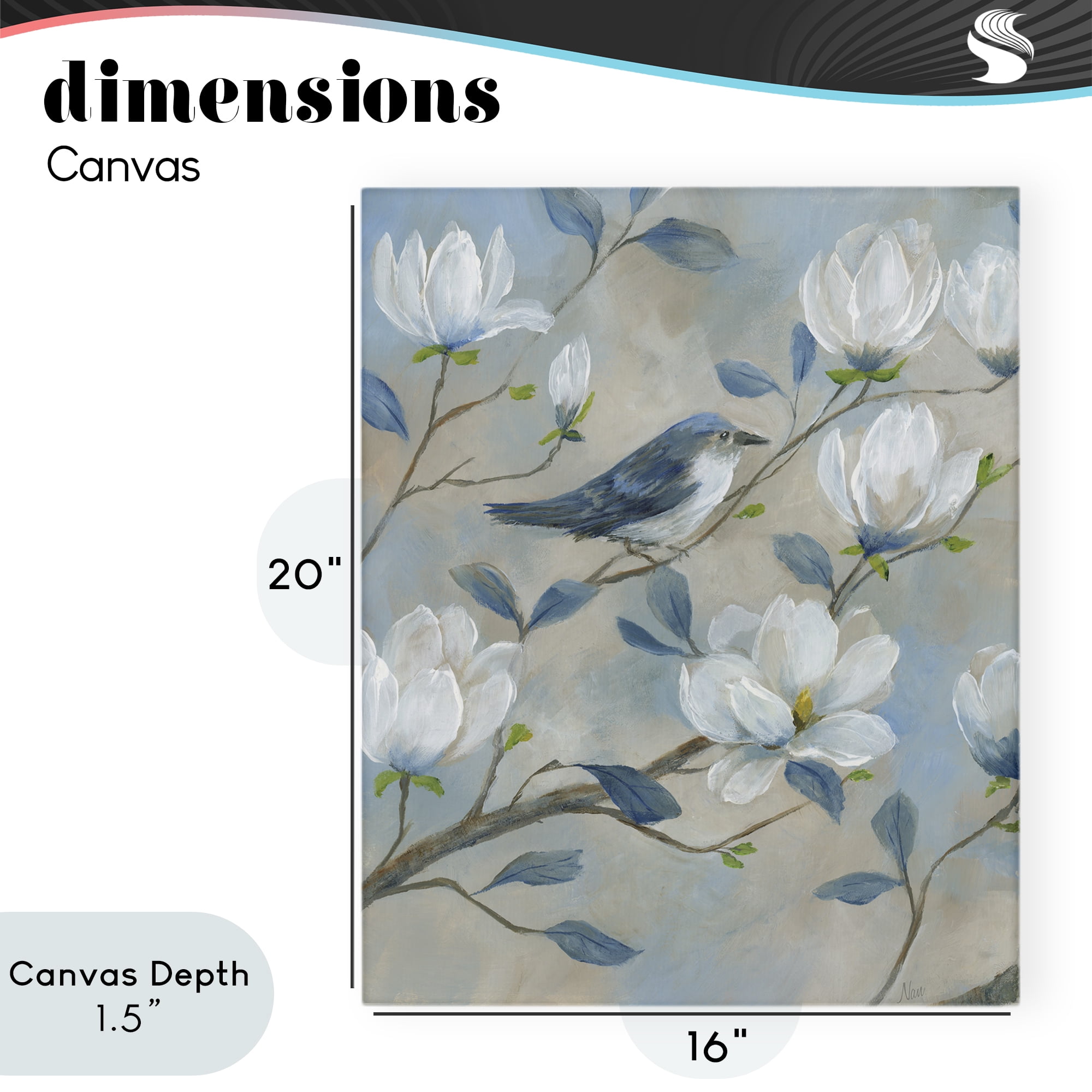 Stupell Industries Blue Bird & Magnolia Canvas Wall Art, design by Nan