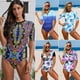 thumbnail image 3 of Women's Zip Front Printed Half Sleeve One Piece Swimsuit Sexy Summer Swimwear Bathing Suit,S-2XL, 3 of 5