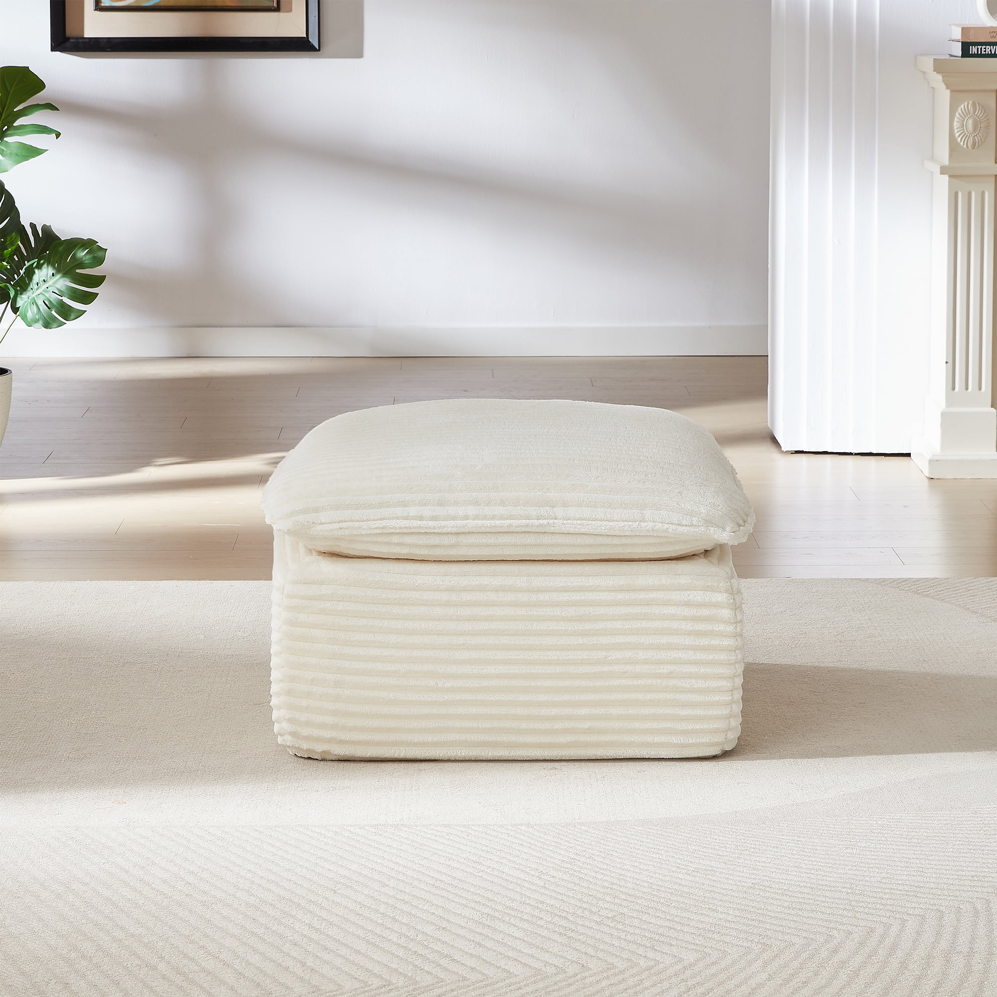 Miniyam 30.7" * 30.7" * 21" Ottoman for Sectional Sofa Corduroy White, Modern Comfy Footrest