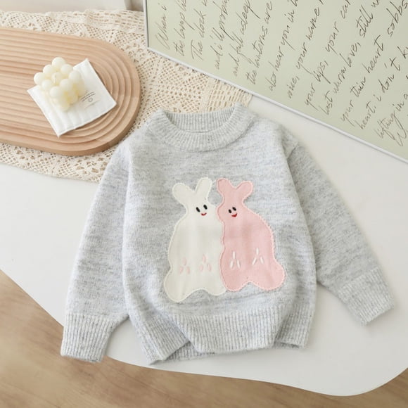 EGNMCR Blouses & Chemises à Manches Longues Col Rond pour Enfants Hiver Imprimé Poupée Adorable chandail-Over Style Chandail Tricoté à Manches Longues Haut en polyester pour Enfants