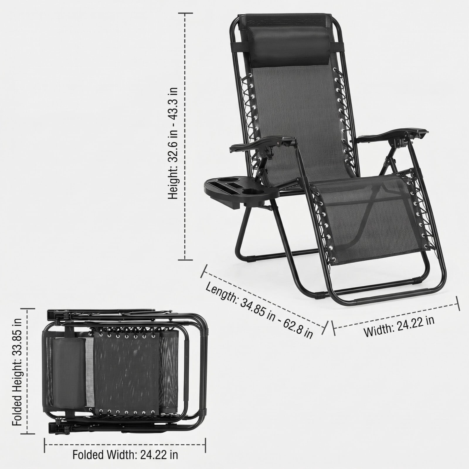 Easy4Home 2 pcs Zero Gravity Lounge Chairs, Foldable Reclining Camping Chairs