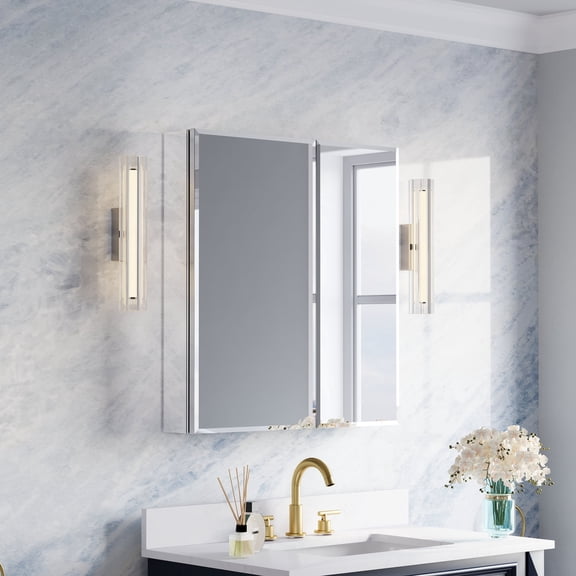 ANGELES HOME 28" x 30" Copper-Free Mirror Medicine Cabinet with Beveled Mirror Door, Recessed or Surface Mount, Adjustable Shelves