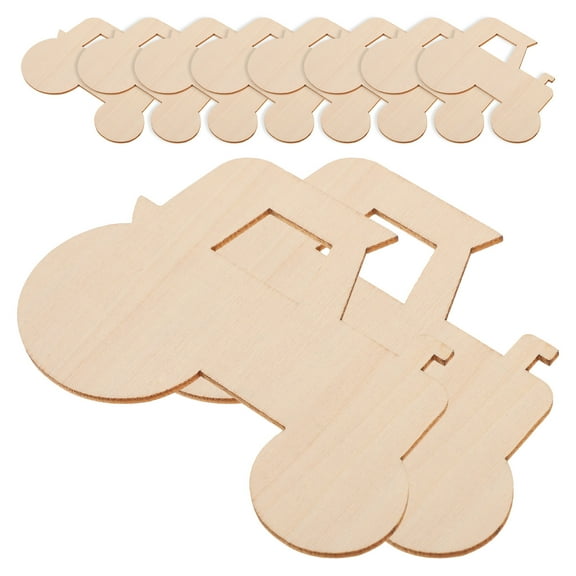 MIPCASE 20Pcs Beige Tractor Cut Wood Slices Unfinished Wooden Cutouts for Creative Home Decor