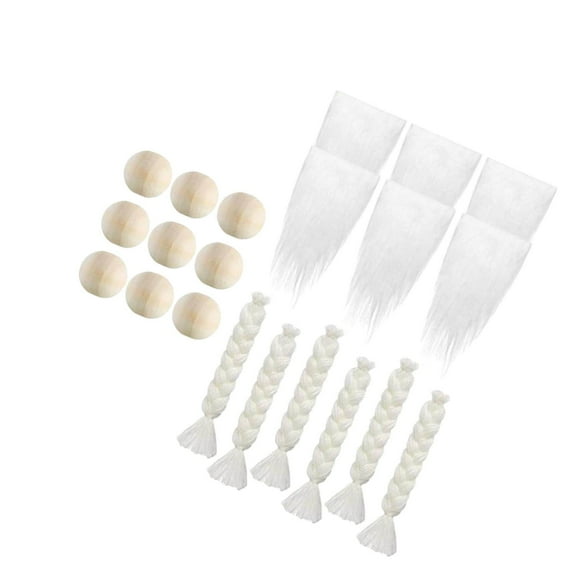 Faux Fur Fabric Gnome Beard Unfinished Wooden Balls Beard Clothing Craft Costume 3 Pairs Braids Gnome Nose for Decor White