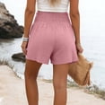 thumbnail image 4 of Smocked High Waist Cotton Linen Shorts for Women Casual Loose Fit Summer Vacation Beach Shorts Lightweight Breathable Side Pocket Shorts Pink M, 4 of 4