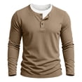 thumbnail image 2 of CQONEPT Mens Henley Sweater Long Sleeve Waffle Button Up Tunic Tee Casual Knit Pullover Soft Stretch Fall Winter Tops Khaki 2XL, 2 of 6