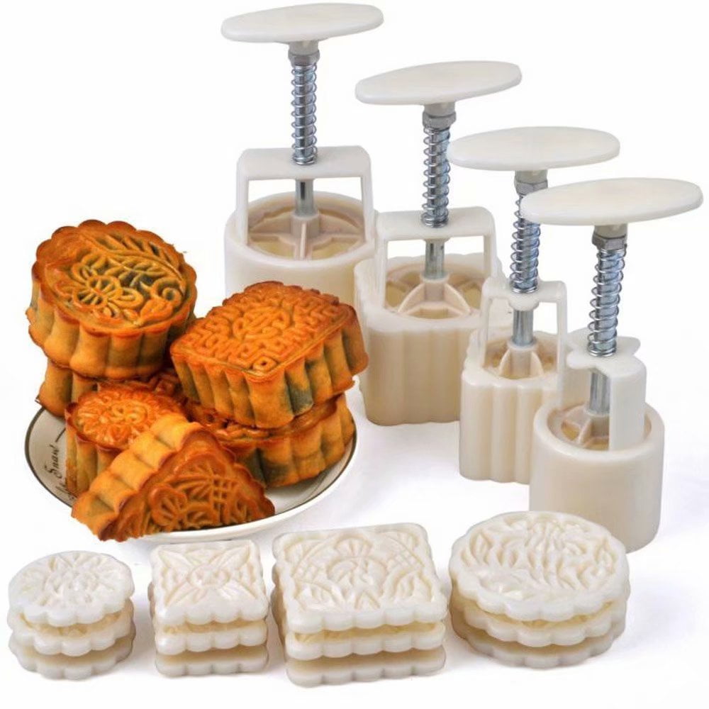 Sets Moon Cake Mold with 12 Pcs Stamps DIY Mid-Autumn Festival