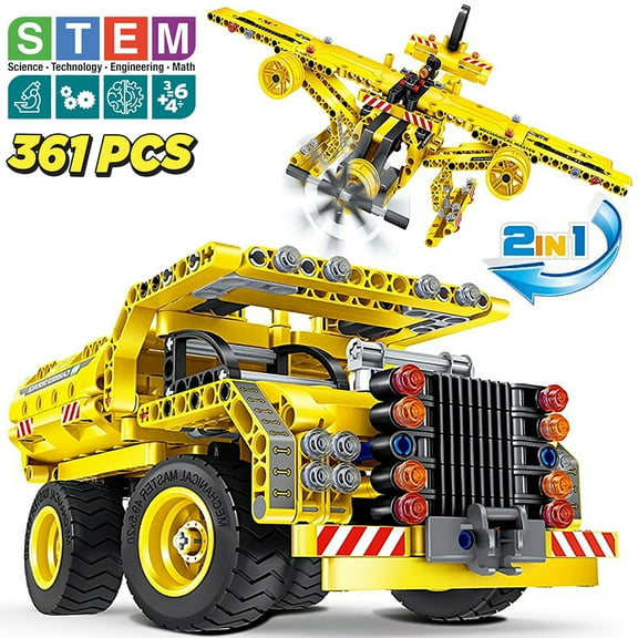 Kididdo Dump Truck and Airplane Building Blocks STEM Toy Set for Boy Christmas Gift Kids Ages 6-12